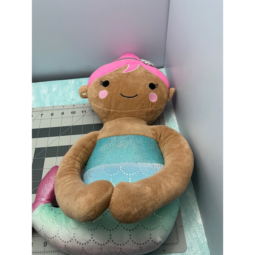 Plush Mermaid Doll Pink Hair Blue Green Teal Sequins Tail Toy - Picture 6 of 6